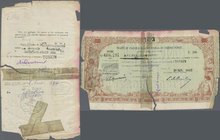 France: TRAITE DU CAISSIER PAYEUR CENTRAL DU TRESOR PUBLIC, Colony of TONKIN - HANOI 200 Francs 1893, P.NL (Kolsky 6), torn into two halfs, missing pa...