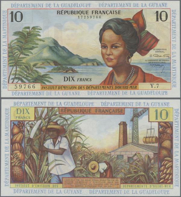 French Antilles: Institut d'Émission des Départements d'Outre-Mer 10 Francs ND(1...