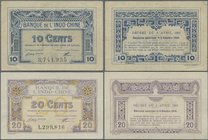 French Indochina: Banque de l'Indo-Chine pair with 10 and 20 Cents of the L.1919 fractional Cents issue, P.43, 45b, 10 Cents in about F+ and 20 Cents ...