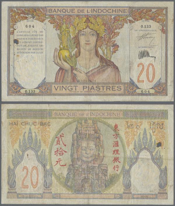 French Indochina: Banque de l'Indochine 20 Piastres ND(1928-31), P.50, still int...