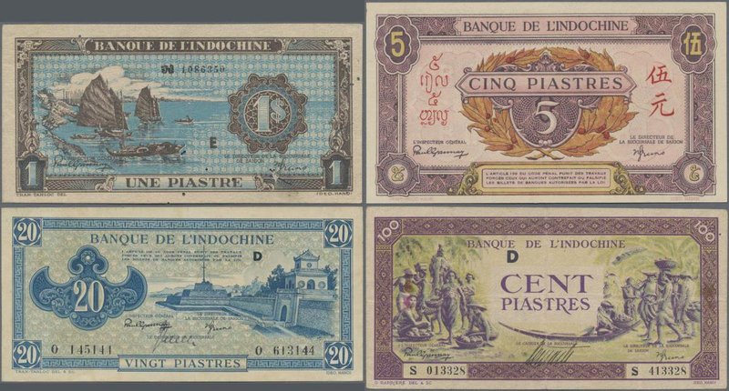 French Indochina: Banque de l'Indo-Chine, very nice lot with 17 banknotes of the...