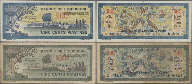 French Indochina: Banque de l'Indochine pair with 500 Piastres ND(1944-45) P.68 ...