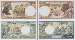 French Pacific Territories: Institut d'Émission d'Outre-Mer pair with 5000 Francs ND(1992-2010) P.3a (UNC) and 10.000 Francs ND(1985-2010) P.4f (VF). ...