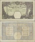 French West Africa: 25 Francs 1923 GRAND-BASSAM P. 7Da, used with folds and creases in paper, stain in paper, pinholes, minor border tears but no repa...