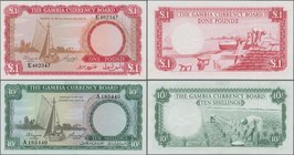 Gambia: The Gambia Currency Board pair with 10 Shillings and 1 Pound ND(1965-70), P.1a, 2, both in UNC condition. (2 pcs.)
 [taxed under margin syste...