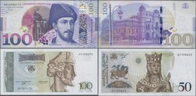 Georgia: Set with 3 banknotes 50 and 100 Lari 1995 and 100 Lari 2016 P.80, all in perfect UNC condition. (3 pcs.)
 [taxed under margin system]