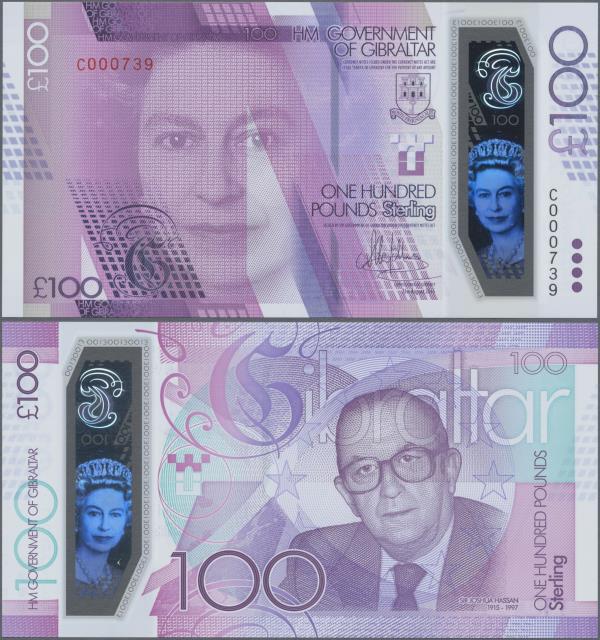 Gibraltar: 100 Pounds 2015, P.40 in perfect UNC condition.
 [taxed under margin...