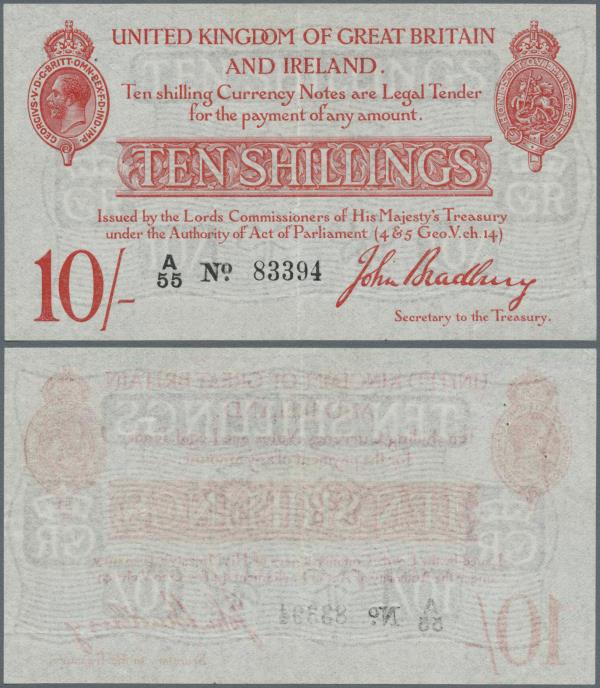 Great Britain: 10 Shillings ND P. 348, T12, 4 tiny pinholes at upper left, light...