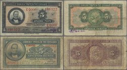 Greece: Pair of the 5 Drachmai 1923 printer BWC first series P.70 (F-) and 5 Drachmai 1923 second series P.73 (F). (2 pcs.)
 [taxed under margin syst...
