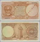Greece: 10.000 Drachmai 1947 SPECIMEN, P.182as, serial number 000000 and red overprint ”Specimen”, taken from a presentation book with lightly thin pa...