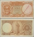Greece: 10 Drachmai 1954 SPECIMEN, P.186s, serial number 033256 and red overprint ”Specimen”, taken from a presentation book with lightly traces of gl...