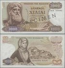 Greece: 1000 Drachmai 1970 SPECIMEN, P.198as, serial number 05X 000000 and black overprint ”Specimen”, tiny dint at upper left and a few minor creases...