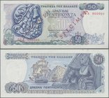 Greece: 50 Drachmai 1978 SPECIMEN, P.199s, serial number 00A 000000 and red overprint ”Specimen”, some minor folds and creases at upper left, rusty tr...