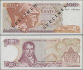 Greece: 100 Drachmai 1978 SPECIMEN, P.200bs, serial number 00A 000000 and black overprint ”Specimen”, some minor folds and creases and tiny pinhole at...
