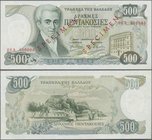 Greece: 500 Drachmai 1983 SPECIMEN, P.201s, serial number 00A 000000 and red overprint ”Specimen”, some minor folds and creases at upper left, soft ve...