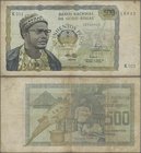 Guinea Bissau: Banco Nacional da Guiné-Bissau 500 Pesos 1975, P.3, toned paper with several folds and creases. Condition: F
 [taxed under margin syst...