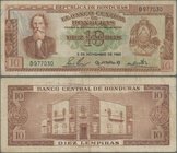 Honduras: El Banco Central de Honduras 10 Lempiras 1965, P.52b, still nice with a few folds, tiny pinholes and lightly stained paper. Condition: F+
 ...