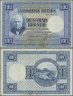 Iceland: Landsbanki Íslands 100 Kronur L. 15.04.1928, P.35a, still nice with a few folds and minor spots. Condition: VF
 [taxed under margin system]