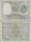 India: 100 Rupees 1930 P. 10b issued in BOMBAY, used with light vertical and horizontal folds in paper, one usual larger pinhole at left, no repairs, ...
