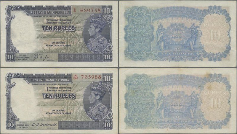 India: set of 2 notes 10 Rupees ND P. 19a,b, both in similar condition with ligh...