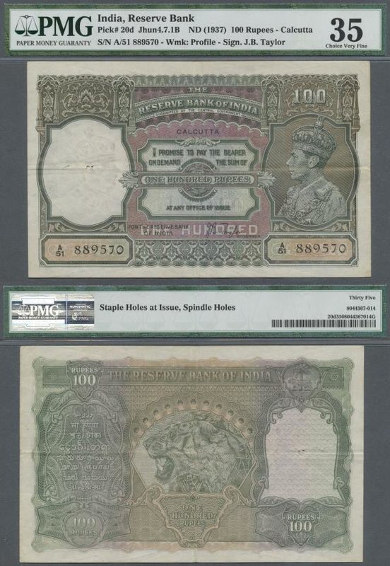 India: 100 Rupees ND(1937) P. 20d, condition: PMG graded 35 Choice Very Fine.
 ...