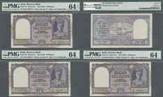 India: set of 3 consecutive banknotes 10 Rupees ND(1943) P. 24, all PMG graded 64 Choice UNC (one with EPQ)
 [plus 19 % VAT]