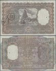 India: Reserve Bank of India 1000 Rupees ND(1949-57) place of issue: DELHI, P.46c, larger staple holes at left as usually and a few soft folds, otherw...