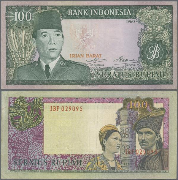 Indonesia: Irian Barat (Western New Guinea) 100 Rupiah 1960 (1963), P.R5, soft v...