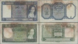 Iraq: Government of Iraq pair with ¼ and 1 Dinar L. 1931 (1942), P.16a, 18a, both with larger stains and repaired parts at upper margin. Condition: VG...