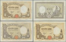 Italy: set of 5 notes 100 Lire 1943/44 P. 67, all in similar condition, light folds in paper, still strongness in paper but pressed, no holes, no larg...