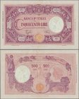 Italy: 500 Lire 1943 P. 69, one light center fold, no holes or tears, not washed or pressed, no repairs, original crispness in paper as well as origin...