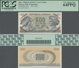 Italy: Repubblica Italiana 500 Lire 1966 SPECIMEN, P.93as with zero serial number red overprint „Campione“ in UNC condition, PCGS graded 64 PPQ Very C...