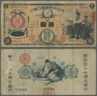 Japan: 1 Yen ND (1877) P. 20. This early issue from the ”Great Imperial Japanese National Bank” is used condition with 3 stronger vertical folds and o...