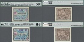 Japan: Pair of the 10 Sen Allied Military Currency WW II ND(1945), REPLACEMENT notes with prefix ”H”, P.63, both uncirculated and PMG graded, one 58 C...
