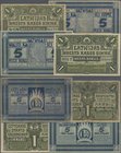 Latvia: Latwijas Walsts Kaşes set with 4 Banknotes containing 2 x 1 Rublis 1919 P.2a,b in F-/VF and 2 x 5 Rubli 1919 P.3b,f in F/VF+ (4 pcs.)
 [taxed...