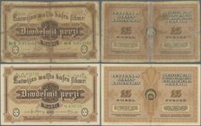 Latvia: Pair of the 25 Rubli 1919, one with Ser.B N°073892 P.5d in VG and the other one with serial M438725 P.5h in XF (2 pcs.)
 [taxed under margin ...
