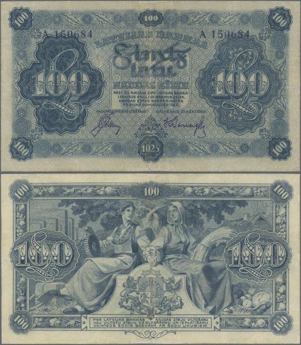 Latvia: 100 Latu 1925, P.14b, excellent condition with a soft vertical fold at c...
