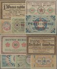 Latvia: Set with 5 Notgeld issues City Government of Riga with 1 Rublis August 15th 1919 P.NL and 1, 3, 5 and 10 Rubli 1919 P.R1-R4, all in about F to...