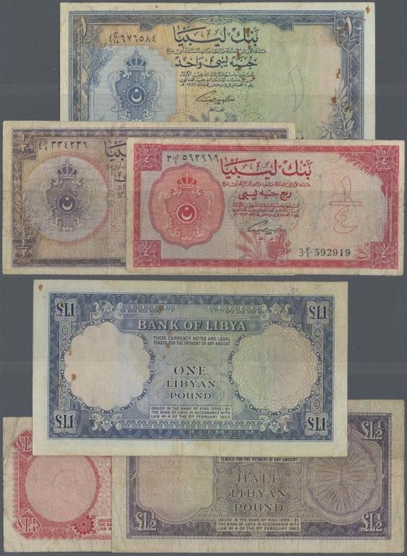 Libya: set of 3 notes containing 1/4, 1/2 and 1 Pound L.1963 P. 23-35, all used ...