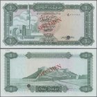 Libya: Central Bank of Libya 1 Dinar color trial SPECIMEN in green instead of blue color, ND(1972), P.35cts in perfect UNC condition. Very Rare!
 [ta...