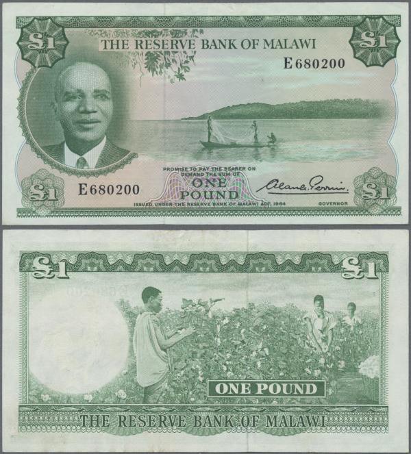 Malawi: Reserve Bank of Malawi 1 Pound L.1964, P.3, great original shape with a ...