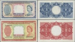 Malaya & British Borneo: Pair with 1 and 10 Dollars 1953, P.1, 3, both in VF/VF+ condition. (2 pcs.)
 [taxed under margin system]