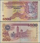 Malaysia: Bank Negara Malaysia 500 Ringgit ND(1982-84), P.25, very popular and rare note in still nice condition with several folds and lightly staine...