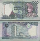 Malaysia: Bank Negara Malaysia 1000 Ringgit ND(1987), P.34, tiny pinholes at left, some folds and minor spots. Condition: VF. Very Rare!
 [taxed unde...