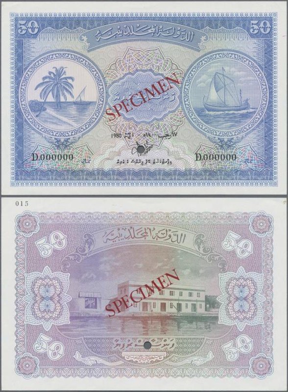 Maldives: Maldivian State / Government Treasurer 50 Rufiyaa 1980 SPECIMEN, P.6cs...