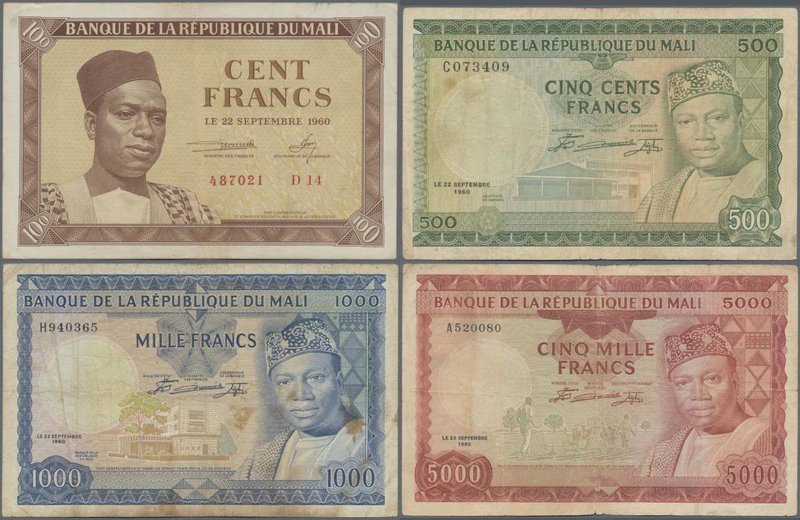 Mali: Very nice set with 5 banknotes Banque de la République du Mali with 100 an...