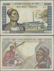 Mali: Banque Centrale du Mali 10.000 Francs ND(1970-84), P.15f, still nice with a few folds, lightly stained paper and tiny split at upper margin. Con...