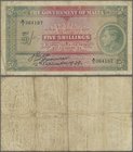 Malta: The Government of Malta 5 Shillings 1939, P.12, lightly toned paper and several folds. Condition: F
 [taxed under margin system]