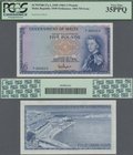 Malta: Government of Malta 5 Pounds L.1949 (1961), P.27a, great condition with a few vertical folds and tiny spots, PCGS graded 35PPQ Very Fine.
 [pl...