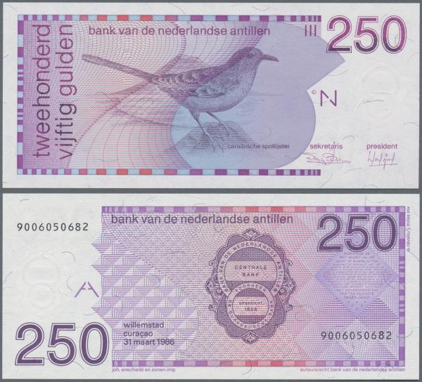 Netherlands Antilles: 250 Gulden 1986, P.27a in perfect UNC condition.
 [taxed ...